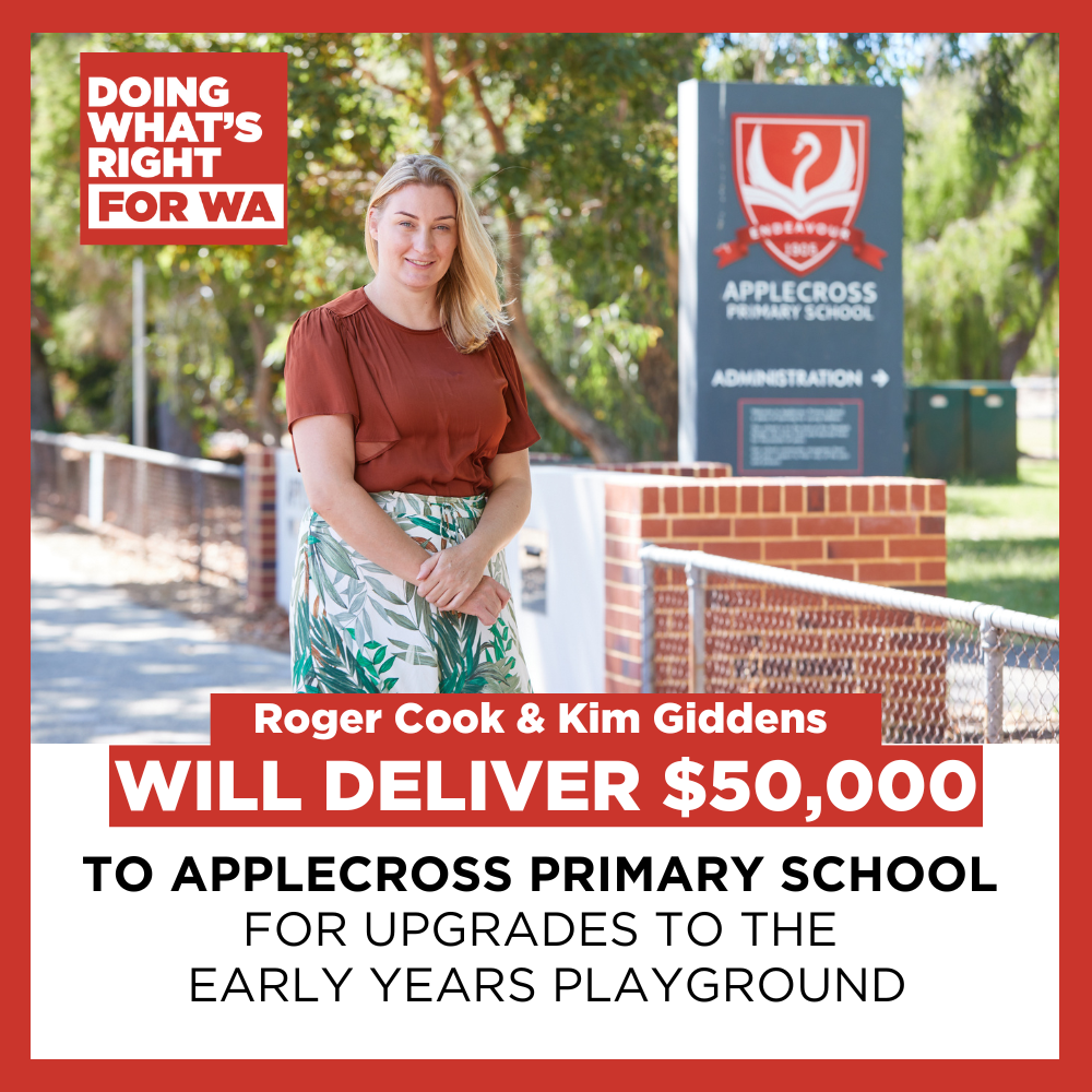 COMMITMENT - $50,000 for Upgrades to Applecross Primary School Early Years Playground!  Main Image